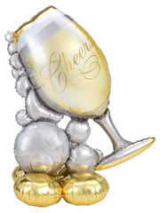 Air Filled Champagne Cheers Free Standing Jumbo Foil Balloon S4003 - Pretty Day