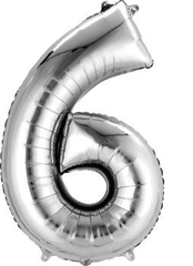 Silver Number 6 Jumbo Foil Balloon S1029 - Pretty Day