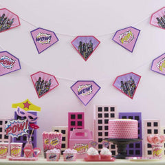 Girl's Super Hero Party Banner S0045 - Pretty Day