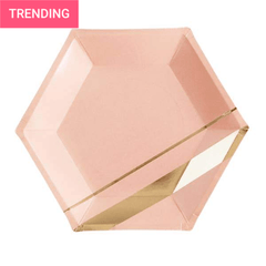 Goddess - Peach Blush Striped Large Paper Plates S1179 - Pretty Day