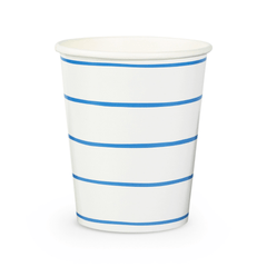 Frenchie Striped Cobalt Blue 9 oz Cups - 8 Pk S4200 - Pretty Day