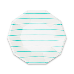 Frenchie Striped Aqua Plates - Small - 8 Pack S7018 - Pretty Day