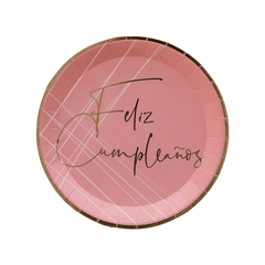 7" Pink Feliz Cumpleaño Dessert Plates - 8 Pack S5053 - Pretty Day