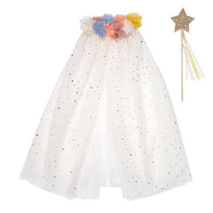 Pom Pom Collar White Dress Up Cape and Wand S3144 - Pretty Day