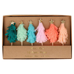 Rainbow Fringed Tree Picks 6pk M1124 - Pretty Day