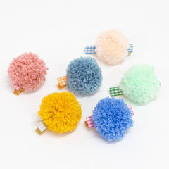 Gingham Large Pompom Hair Clips S3183 - Pretty Day