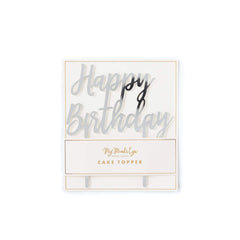 Silver Happy Birthday Acrylic Cake Topper S0044 - Pretty Day