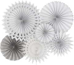 White Winter Paper Party Fans - Pack of 6 Fans S0011 - Pretty Day