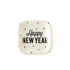 7" Black and White Happy New Year Plates - 12 Pack S5098 - Pretty Day