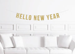 Hello New Year | New Year's Eve Party Banner Gold Glitter - Pretty Day