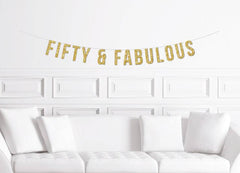 Fifty and Fabulous 50th Birthday Glitter Banner - Pretty Day