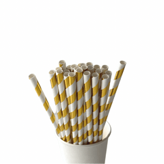 Gold Metallic Foil Striped Eco Friendly Paper Straws S1113 - Pretty Day