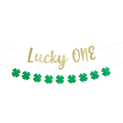 1st Birthday St Patricks Day Garland Banner Lucky One Shamrock Decorations - Pretty Day
