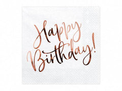 Rose Gold Happy Birthday Napkins- Large 20 pk S0134 - Pretty Day