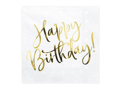 White Happy Birthday Napkins- 20pk S7106 - Pretty Day