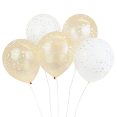 White and Gold Printed Confetti Balloons - 5 Pack S2110 - Pretty Day
