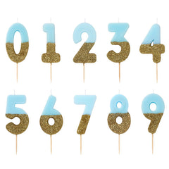 Blue and Gold Glitter Number Candles - Pretty Day