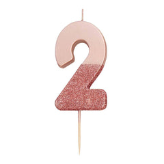 Birthday Number 2 Candle Rose Gold Glitter Dipped S8091 - Pretty Day
