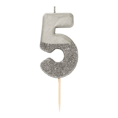 Birthday Number 5 Candle Silver Glitter Dipped S2108 - Pretty Day