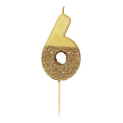 Birthday Number 6 Candle Gold Glitter Dipped S2072 - Pretty Day