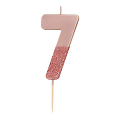 Birthday Number 7 Candle Rose Gold Glitter Dipped S0043 - Pretty Day