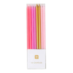 Rose Pink & Gold Birthday Candles - 16 pack S7008 - Pretty Day