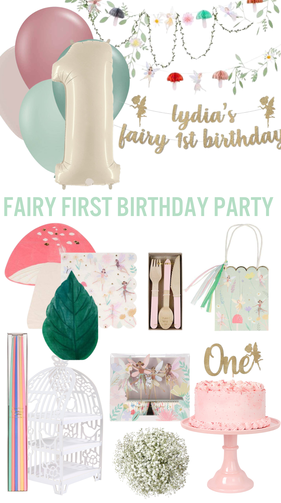 Unicorn 1st Birthday Decorations Set -Rainbow Color- Pack of 6