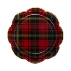 My Mind’s Eye - PLD1240 - Red Christmas Plaid Round Scalloped Plate - Pretty Day