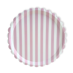 Josi James - Classic Striped Pink Scalloped Dinner Plate, 12pcs
