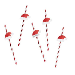 Striped Paper Straws With Santa Hat Drink Marker 16 Pk. - Pretty Day