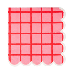 My Mind’s Eye - STW1137 - Red and Pink Grid Cocktail Napkin - Pretty Day