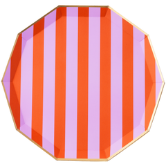 Orange & Lilac Signature Cabana Stripe Plates Large 8pk. - Pretty Day
