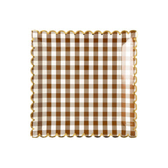 Brown Gingham Scalloped Plate - Pretty Day