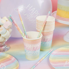 Hootyballoo by Club Green - Eco Rainbow 'Happy Birthday' Paper Cups 8 Pack - Pretty Day