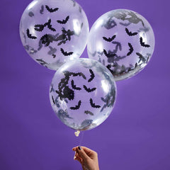 Halloween Bat Confetti 12" Balloons-5pk. - Pretty Day