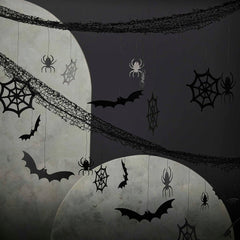 Halloween Backdrop with Hanging Spiders, Bats and Cobwebs - Pretty Day