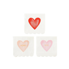 Watercolor Heart Scallop Cocktail Napkin - 24 - Pretty Day