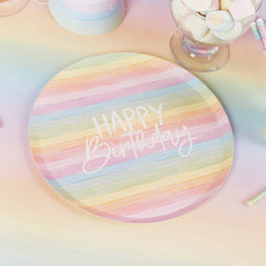 Hootyballoo by Club Green - Eco Rainbow 'Happy Birthday' Paper Plates 8 Pack - Pretty Day