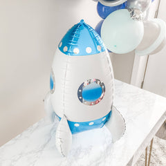 3D Blue Rocket Ship Foil Balloon 29"
