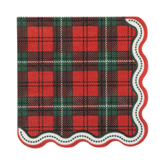 Red Plaid Dot Edge Cocktail Napkin 24pk.