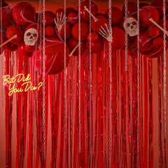 Red Halloween Balloon Arch with Streamers, Card Bones & Skulls - Pretty Day