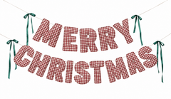 Merry Christmas Gingham Fabric Banner Set