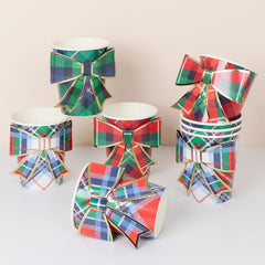 Holiday Plaid Mixed Bow Paper Cup 8pk.