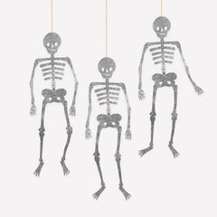 Halloween Giant Glitter Jointed Skeleton Decorations 3pk.