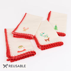 Santa Claus & Christmas Icons Fabric Napkin 4pk.