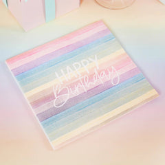 Hootyballoo by Club Green - Eco Rainbow 'Happy Birthday' Paper Napkins 16 Pack - Pretty Day
