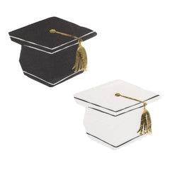 Foil Black/White Grad Hat Shaped Napkin Set Small 18pk.