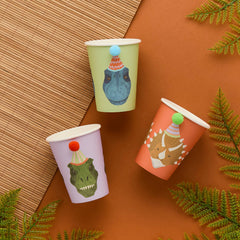 Dinosaur Pom Pom Paper Cups 6pk. - Pretty Day