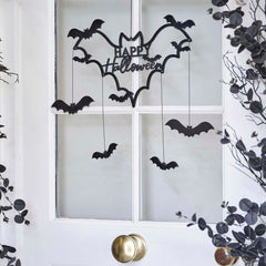 Black Wood Bat Happy Halloween Wreath - Pretty Day