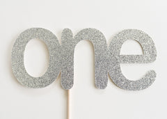 One Cake Topper, I am One, First Birthday party decoration, 1st decor, Calligraphy, silver glitter, silver, pink theme - Pretty Day